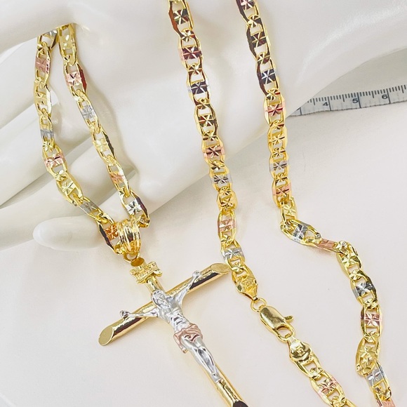 Multi-Finish Crucifix Pendant in 14K Two-Tone Gold | Zales  14k gold plated crucifix and chain 3 tones 26”